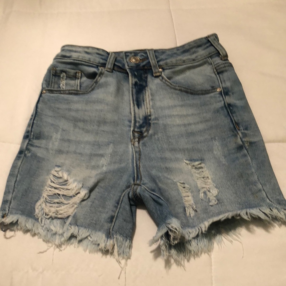 Wax Jean Blue High-Waisted Distressed Jean Shorts